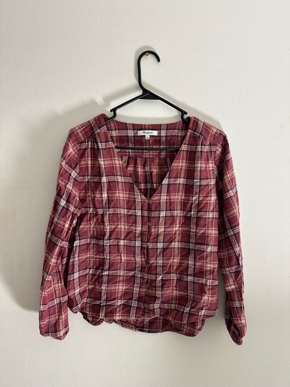 Madewell Red Plaid Button-Front V-Neck Shirt